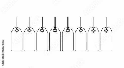 Eight blank white tags with holes at the top, ready for labeling or identification. Vector