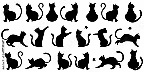 Collection of black cat silhouettes in varied poses and arrangements