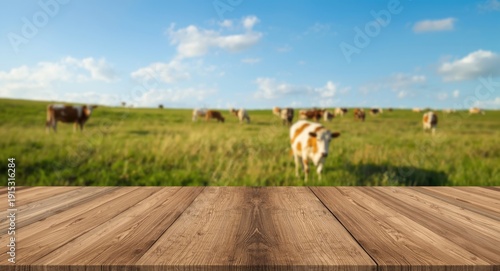 Wooden plank table top with...