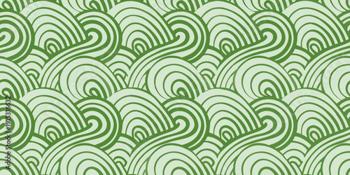 Seamless pattern of stylized green waves creating a repeating background