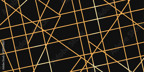 Abstract geometric pattern with intersecting golden lines on a black background