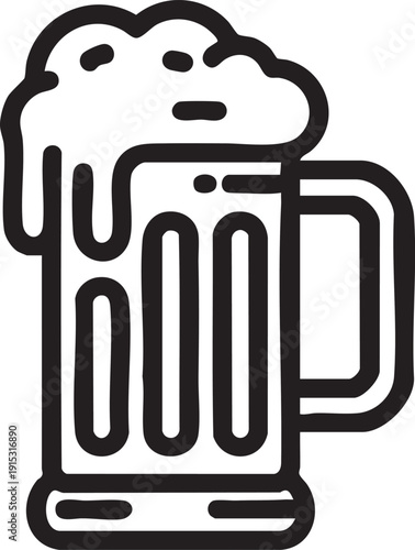 Beer mug vector icon: pint of beer with foam, drink illustration eps silhouette