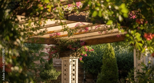 Relaxing garden pergola wit...