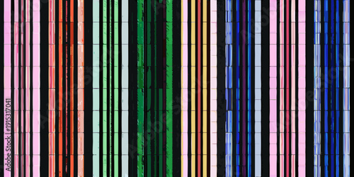 Abstract vertical stripes of varying colors and widths fill the frame