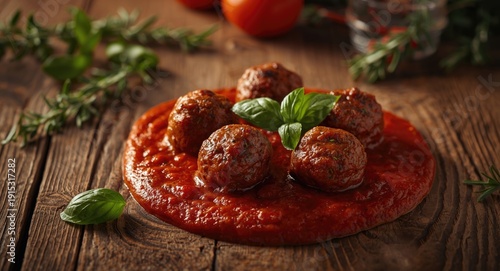 Savory meatballs in rich to...