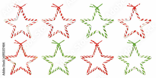 Colorful candy stars arranged in rows on a white background