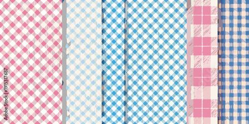 A colorful collection of gingham patterns in various shades and tones