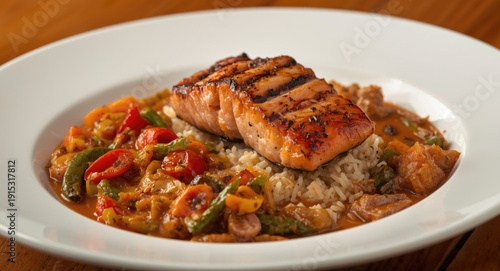 Grilled salmon with sautÃ©e...