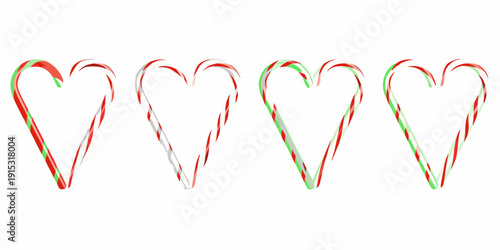 Four colorful candy canes arranged in a row on a white background