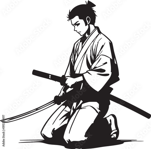Samurai warrior vector art: japanese swordsman illustration eps silhouette
