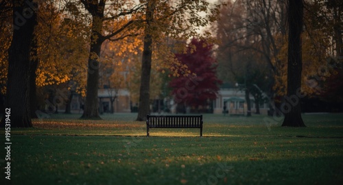 Solitary bench in a serene ...