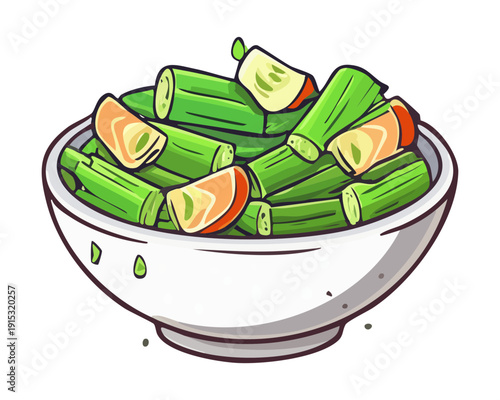 Fresh Sliced Celery Sticks In Bowl For Healthy Snack And Salad Ingredient Preparation Use - Vector Illustration