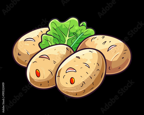 Group Of Fresh Raw Potatoes For Healthy Cooking Ingredient And Nutritious Carbohydrate Source Use - Vector Illustration