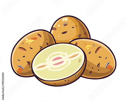 Sliced Raw Potatoes For Healthy Cooking And Vegetable Ingredient Preparation In The Kitchen - Vector Illustration