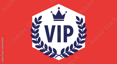 VIP logo emblem with crown and laurel wreath on red background.