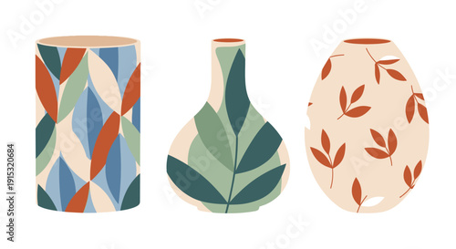 Three decorative vases with unique patterns and designs.