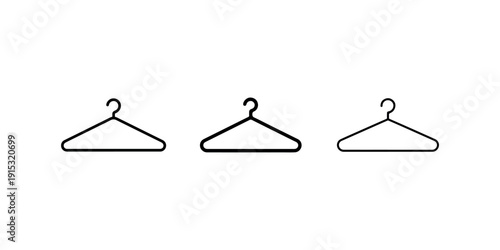 Three simple outline icons representing wire clothes hangers for laundry drying or closet storage concepts on white background