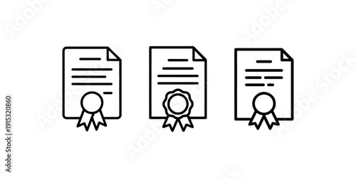 Certificate icons set with document and wax seal ribbons representing professional achievement diploma qualification award legal paper and official merit
