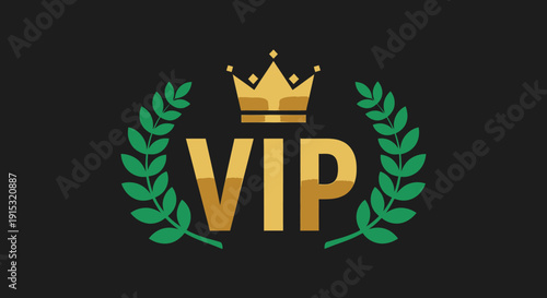 VIP logo with crown and laurel wreath symbolizing exclusivity and prestige.