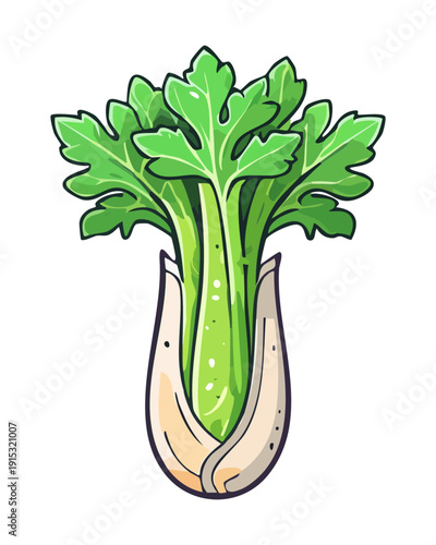 Single stalk of fresh green bok choy for healthy diet and organic vegetable store branding idea - Vector Illustration
