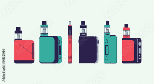 Electronic Cigarettes and Vaping Devices in Various Colors.