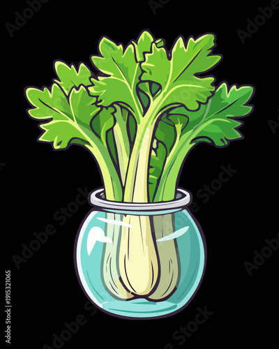 Fresh green celery stalk in glass of water for healthy detox and organic vegetable snack concept - Vector Illustration