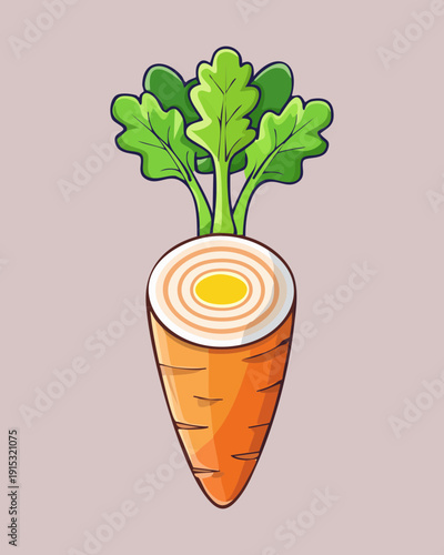 Fresh long carrot with green leaves for healthy juice ingredient and organic vegetable market graphic theme - Vector Illustration