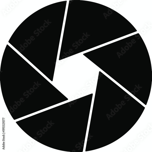 Black camera aperture diaphragm icon on white background lens photography