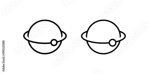 Planet with orbit vector icon. celestial body with ring and moon. astronomy and space symbol for science and exploration line art