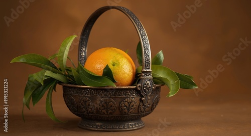 Green orange fruit nestled ...