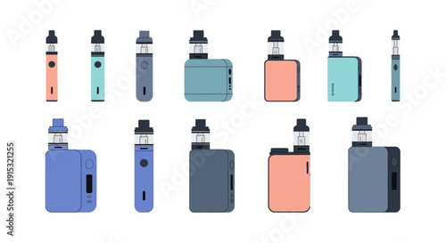 Collection of various vape devices and mods in different colors.