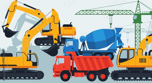 Construction site with heavy machinery and equipment.