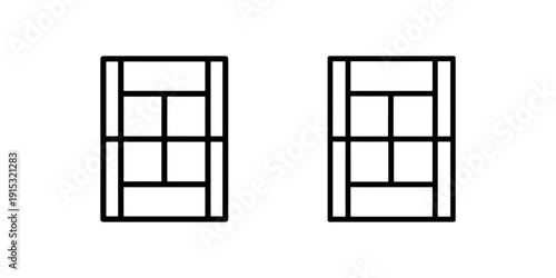 Tennis court top view vector icon in outline style. black and white line art of sports playground or field isolated illustration