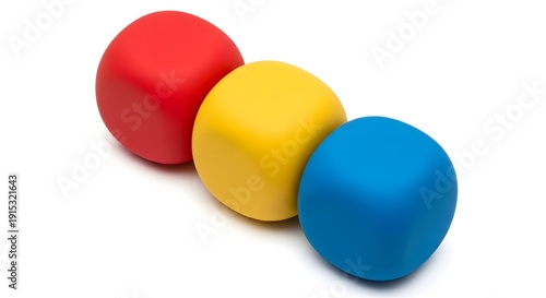 Three Rounded Cubes in Primary Colors on White