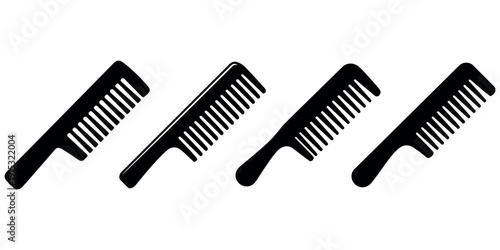 Comb vector icon set, hair combs collection, black barber tools, hairstyle accessories, beauty and hygiene elements on white background