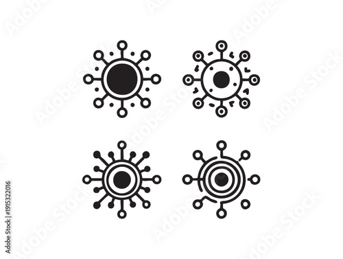 Coronavirus covid-19 virus cell vector icons - black and white clip art eps silhouette