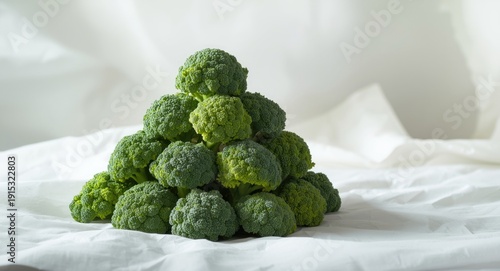 Fresh green broccoli stacke...