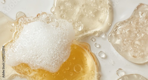 Flat lay of foamy beer bubb...