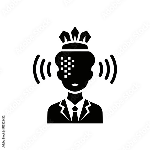 Businessman with Crown and Digital Brain, Leadership Concept