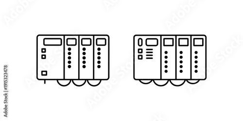 Server rack icon set, data center hardware symbol, network storage devices, outline design for technology solutions