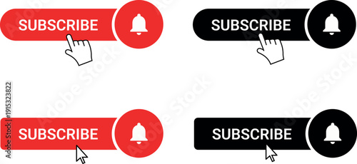 Subscribe button set with bell icon for social media UI