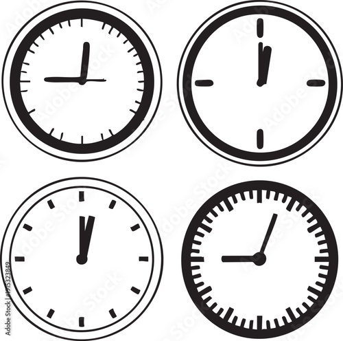 Clock face vector set: black and white time icons eps silhouette