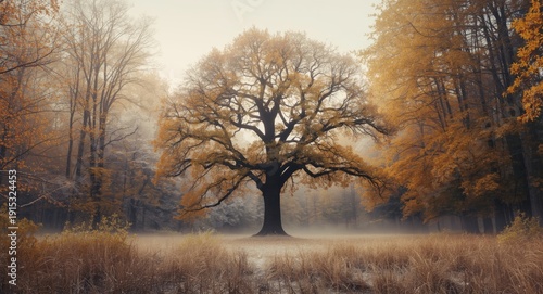 Scenic fall forest with ser...