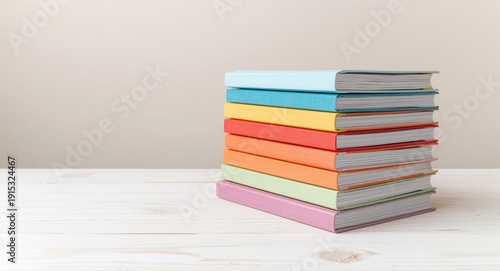 Stack of lively colored boo...