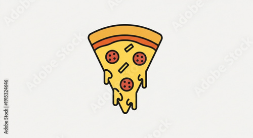 Melted cheese pizza slice with pepperoni toppings isolated on white background