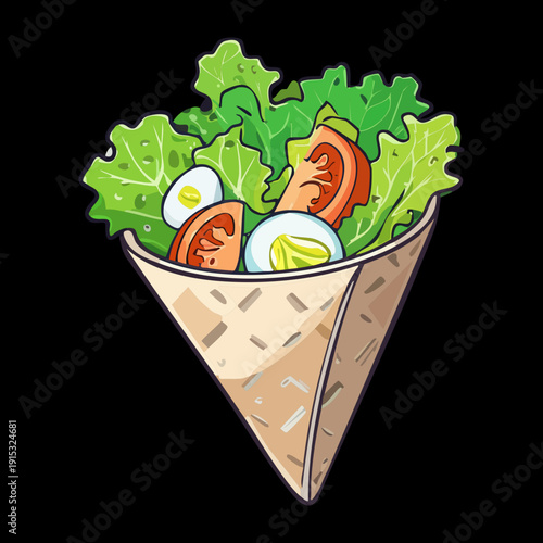 Tasty vegetable wrap with fresh lettuce tomato and celery for healthy organic on the go snack - Vector Illustration