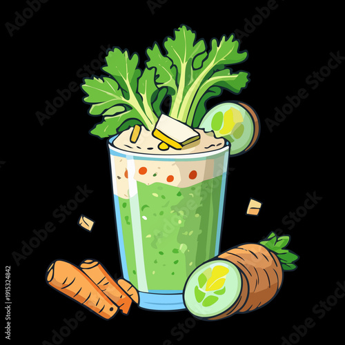 Healthy celery and lime juice for refreshing organic detox and green vegetable nutrition energy boost - Vector Illustration