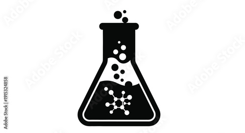 Simple black silhouette of a laboratory flask with bubbling liquid inside