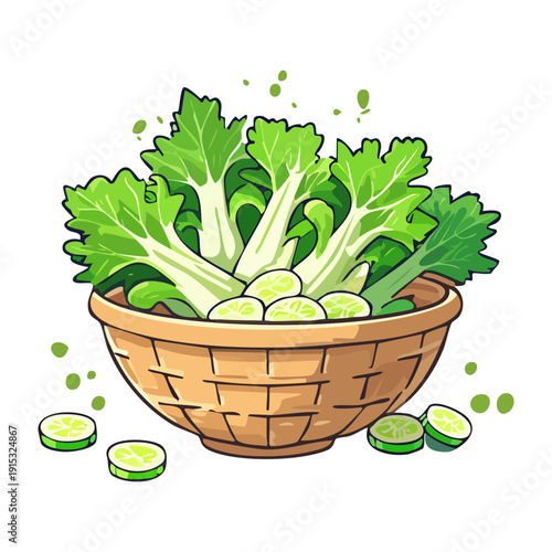 Freshly harvested celery in a wicker basket for healthy organic meal preparation and garden market - Vector Illustration