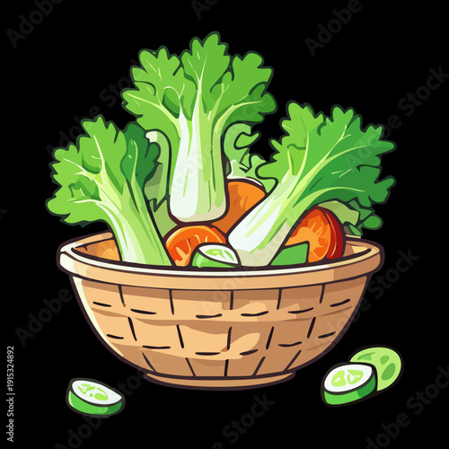 Organic celery stalks in a basket for fresh healthy cooking and vegetarian lifestyle meal ingredients - Vector Illustration